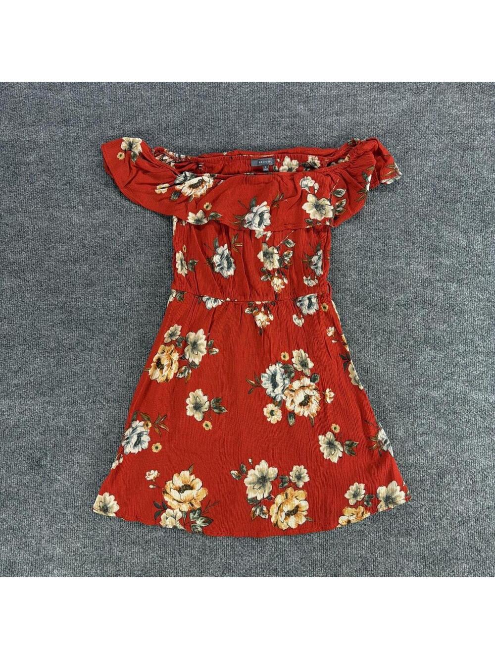 BECOOL Off-Shoulder Red Floral Dress Small‎ - Wedding Graduation Guest, Spring